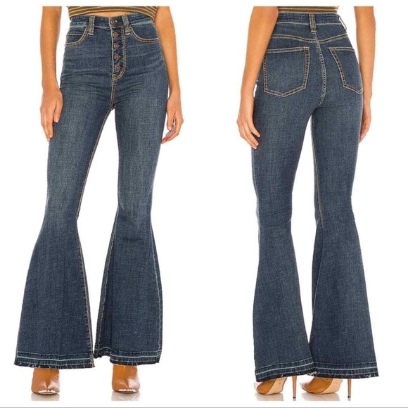 Free People Exposed Button Fly High Rise Irreplaceable Flare Jeans Size 29 Bell - Picture 3 of 10